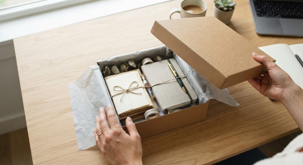Hands opening the Desk Drop box